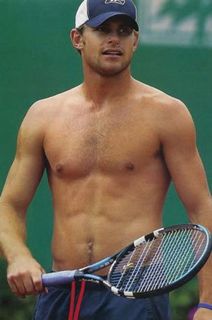 Andy Roddick shirtless on tennis court