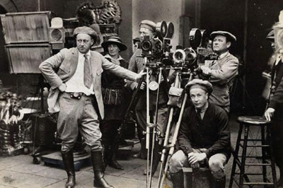 Film crew in black and white