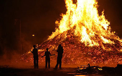 Man builds a huge fire