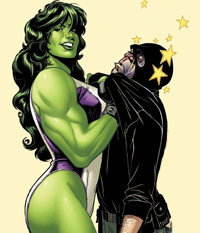 Green She-Hulk in a purple costume