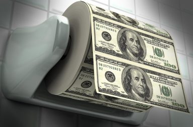 Toilet paper made of fake hundred dollar bills