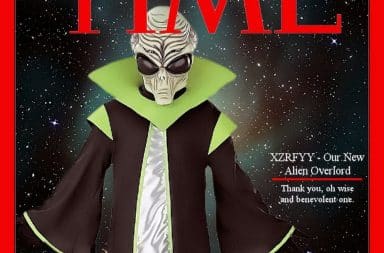 Alien overlord on the cover of Time Magazine