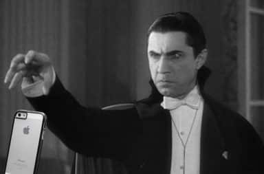 Dracula dropping an iPhone from his hand