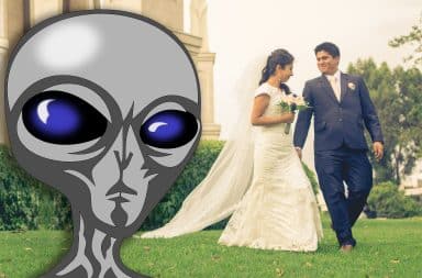 alien looks at a wedding