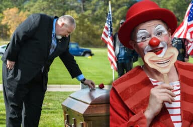 clown in a funeral