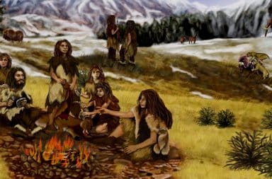 cave people hangin around a fire