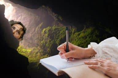 writing in a cave
