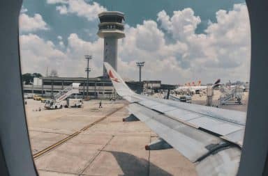 airport through a plane window