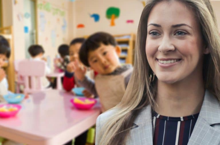 older woman in kindergarten