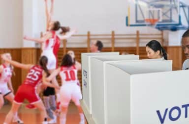 voting in the basketball court