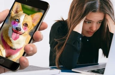 facetune app for dogs and a woman who is upset