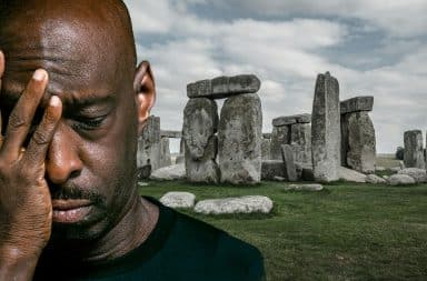 man is sad about stonehenge