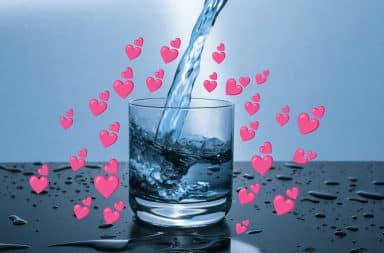 water with hearts aww